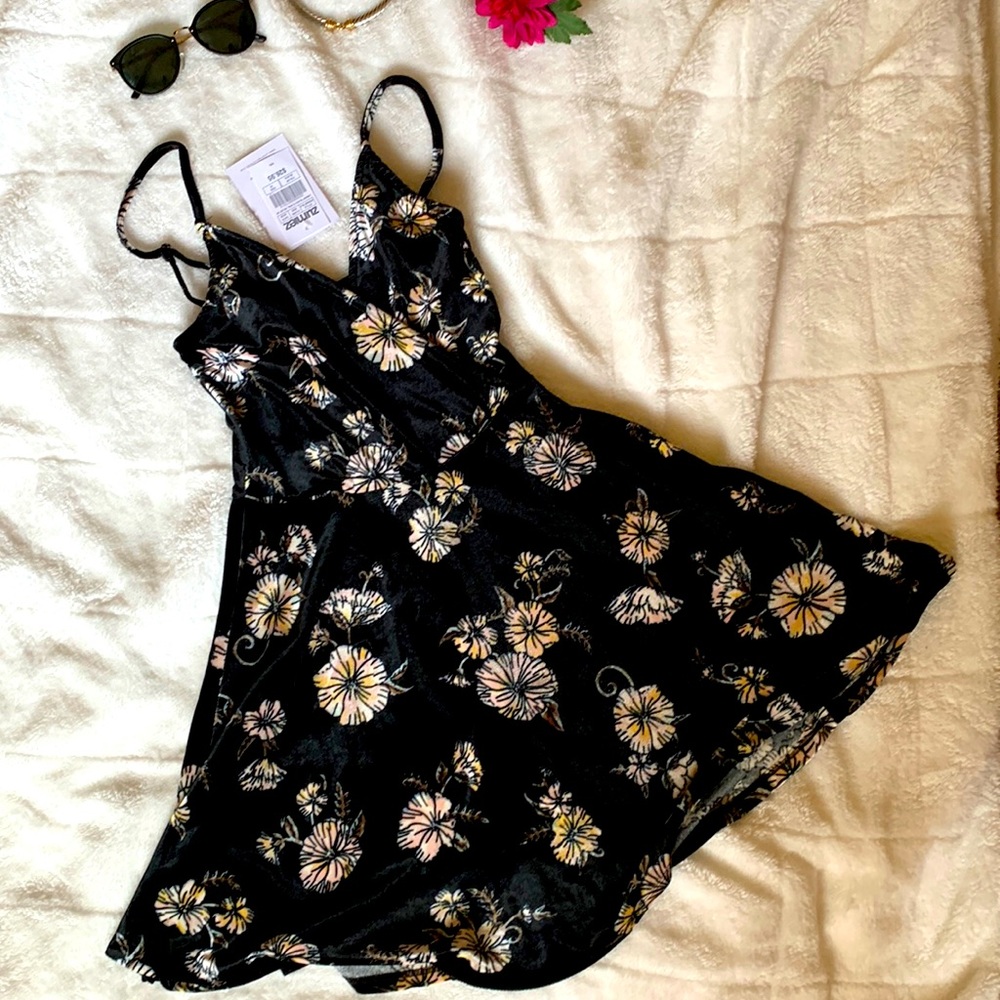 Love, Fire black floral suede dress